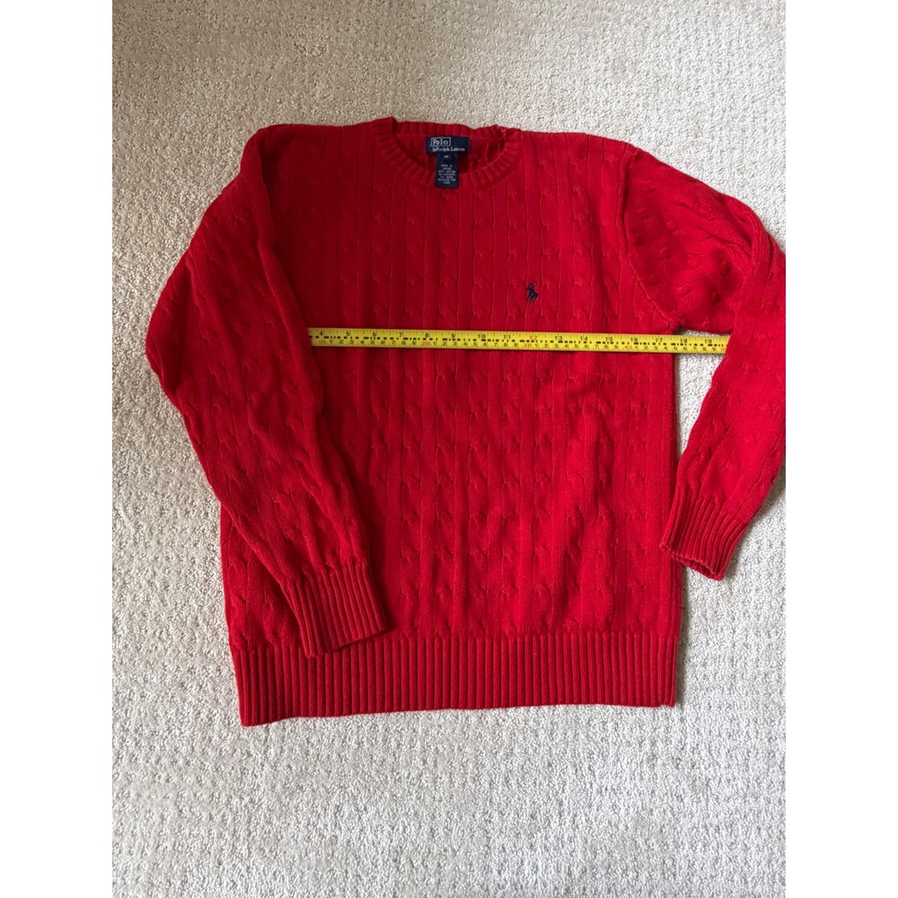 Polo Ralph Lauren Cable Knit Sweater M Red Excellent Cotton Crewneck Pony